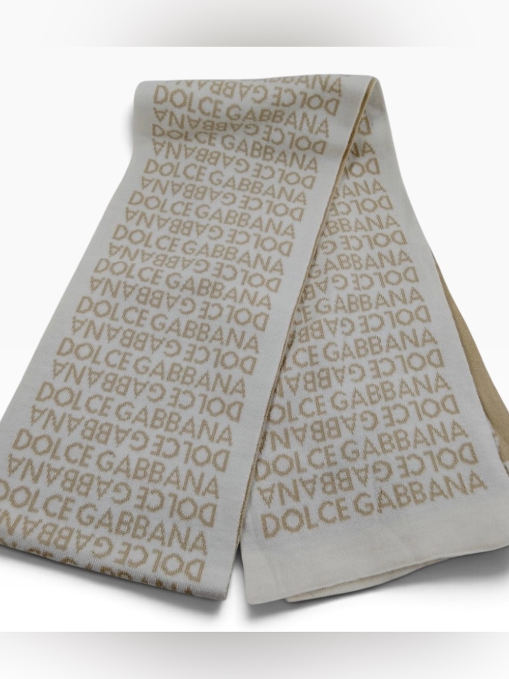 🌈 Dolce & Gabbana Cream and Tan Logo Reversible Scarf